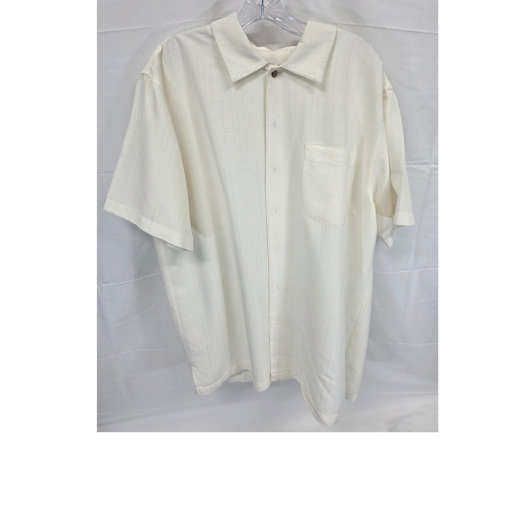 David Taylor Collection Mens Large Cream Textured Short Sleeve Button Down Shirt